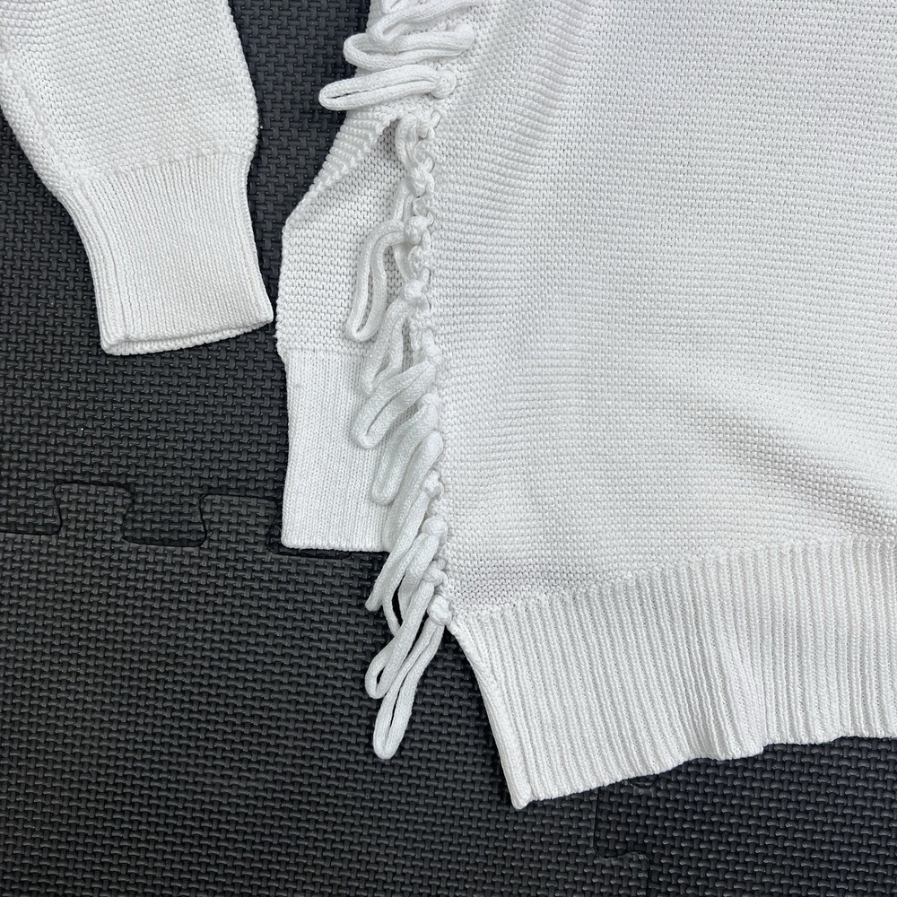 Manning Cartell White Knit Sweater Sm Asymmetric Fringe Avant Garde Minimalist - Picture 4 of 15
